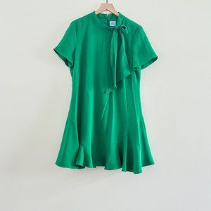CeCe Size 14 Bow Neck Short Sleeve Green Dress